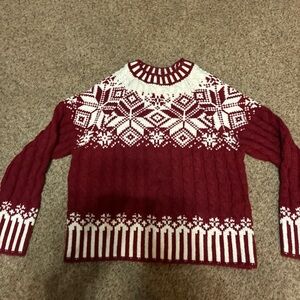 Fair Isle Knit Sweater Snowflake Holiday Christmas Nordic dark red Size Medium